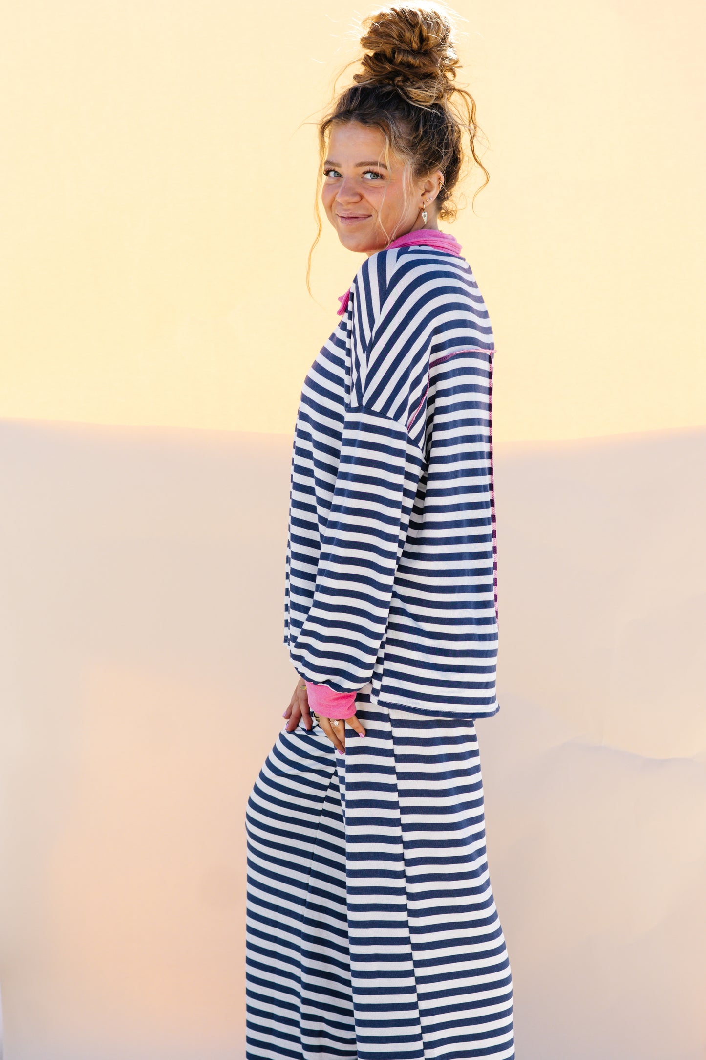 Navy And Hot Pink Striped Set