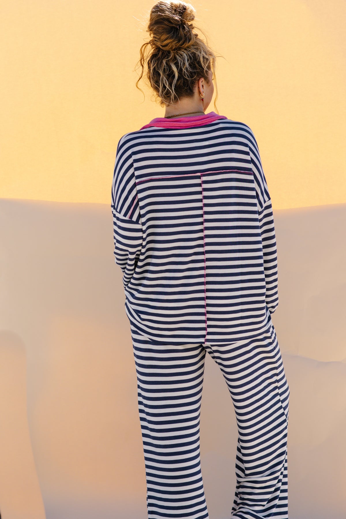Navy And Hot Pink Striped Set