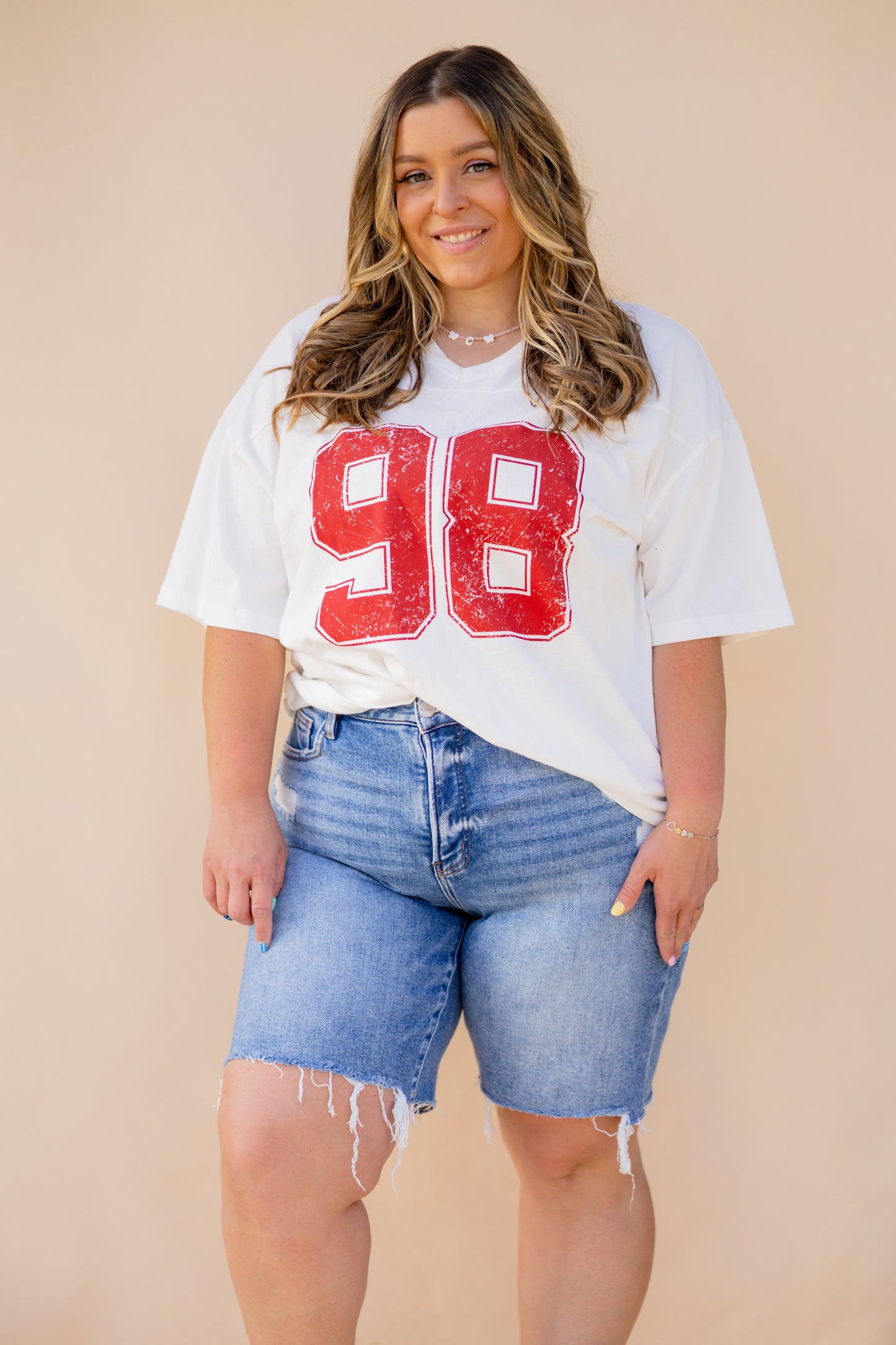 White Oversized Varsity Graphic Tee