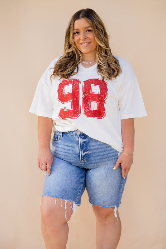 White Oversized Varsity Graphic Tee