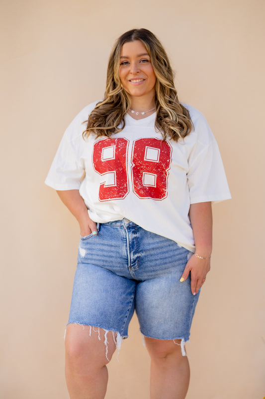 White Oversized Varsity Graphic Tee