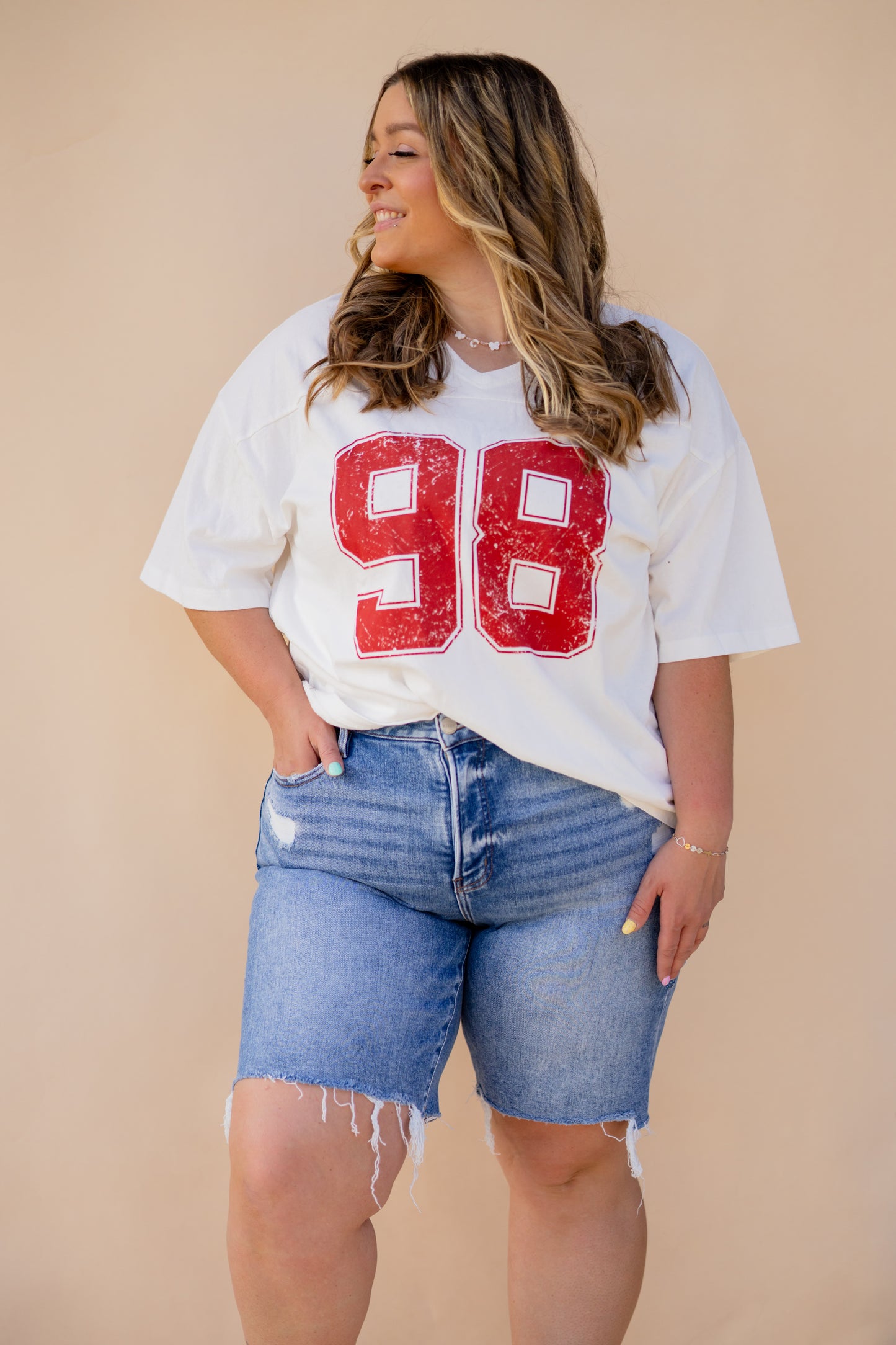 White Oversized Varsity Graphic Tee