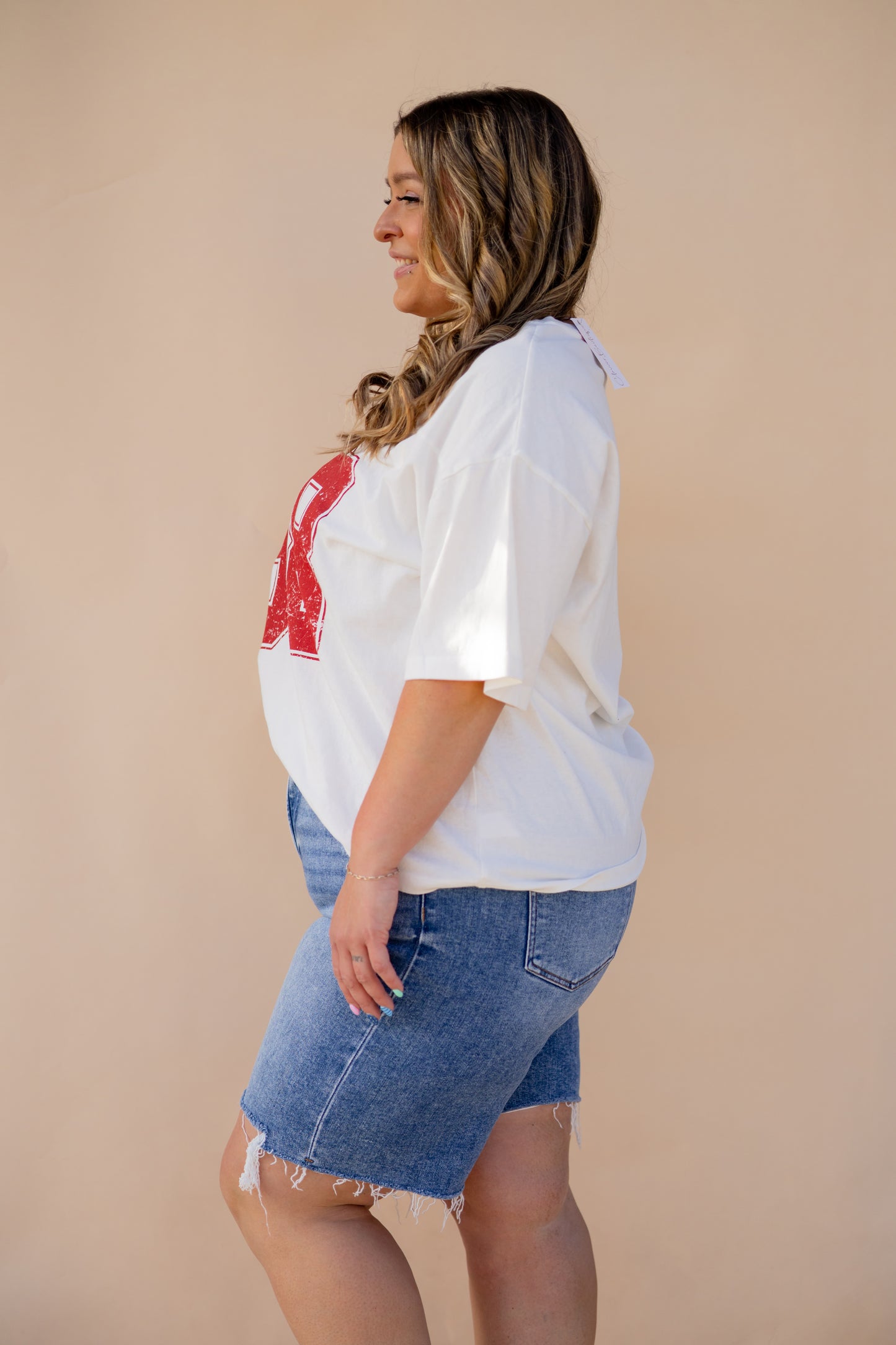 White Oversized Varsity Graphic Tee
