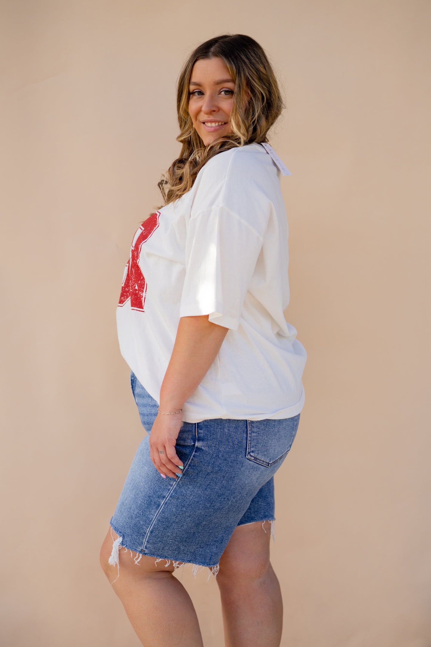 White Oversized Varsity Graphic Tee