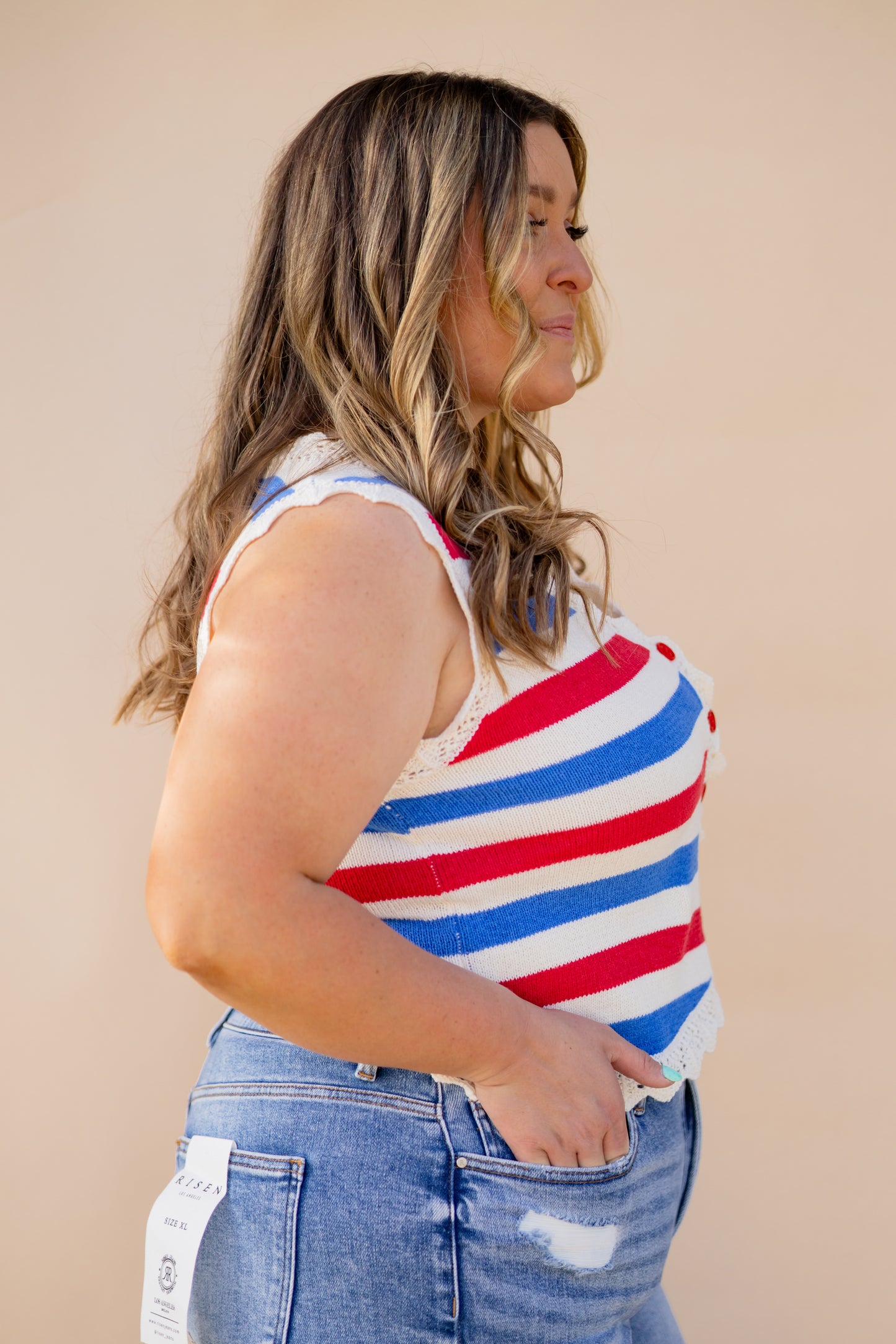 Fourth Of July Striped Button Down Vest Top