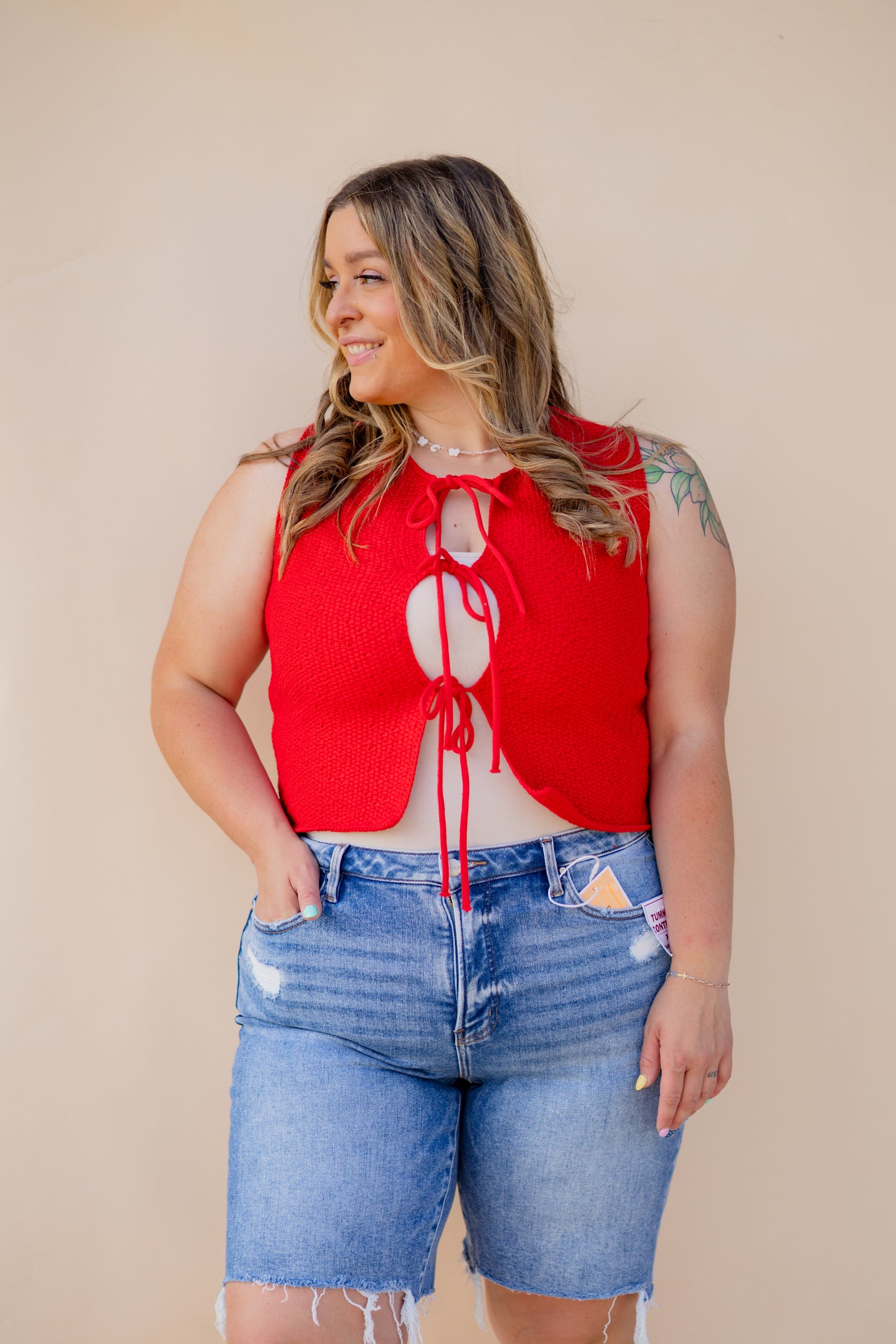 Red Tie Front Vest