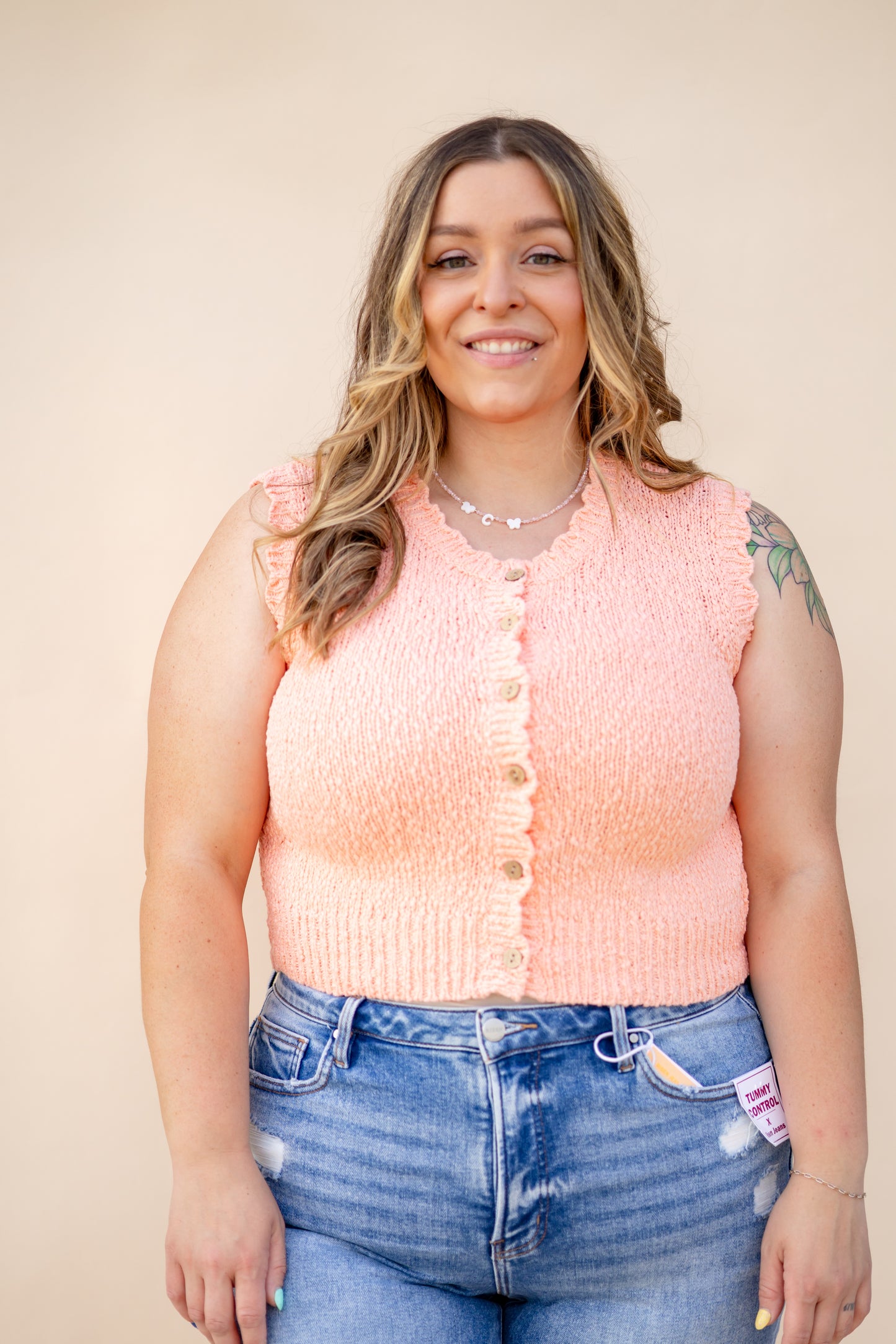 Scalloped Edge Button Vest Top