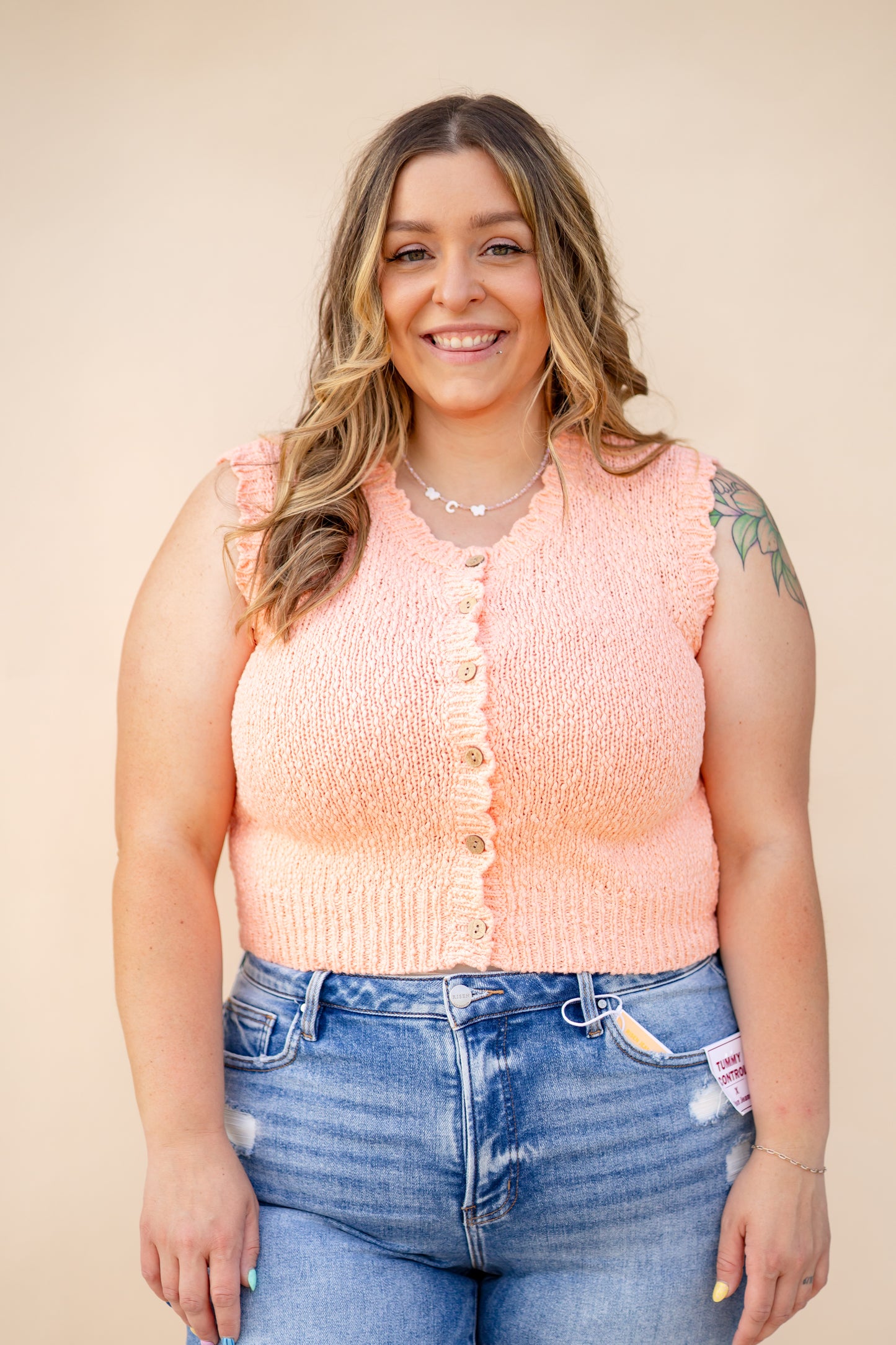 Scalloped Edge Button Vest Top