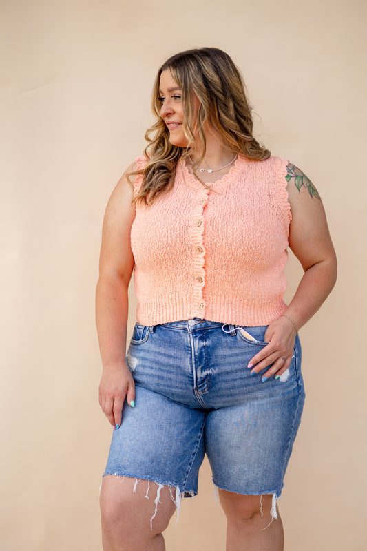 Scalloped Edge Button Vest Top