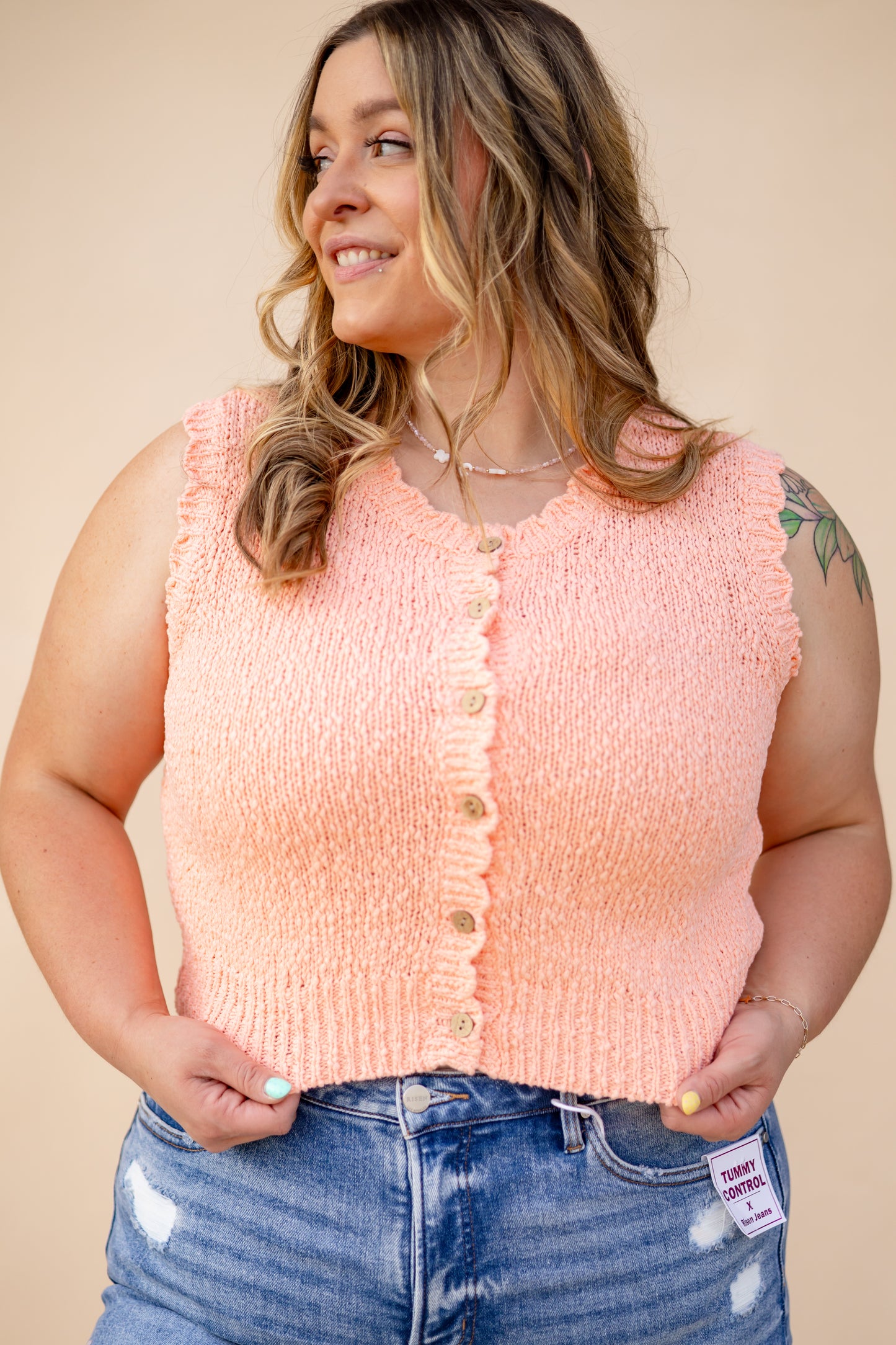 Scalloped Edge Button Vest Top