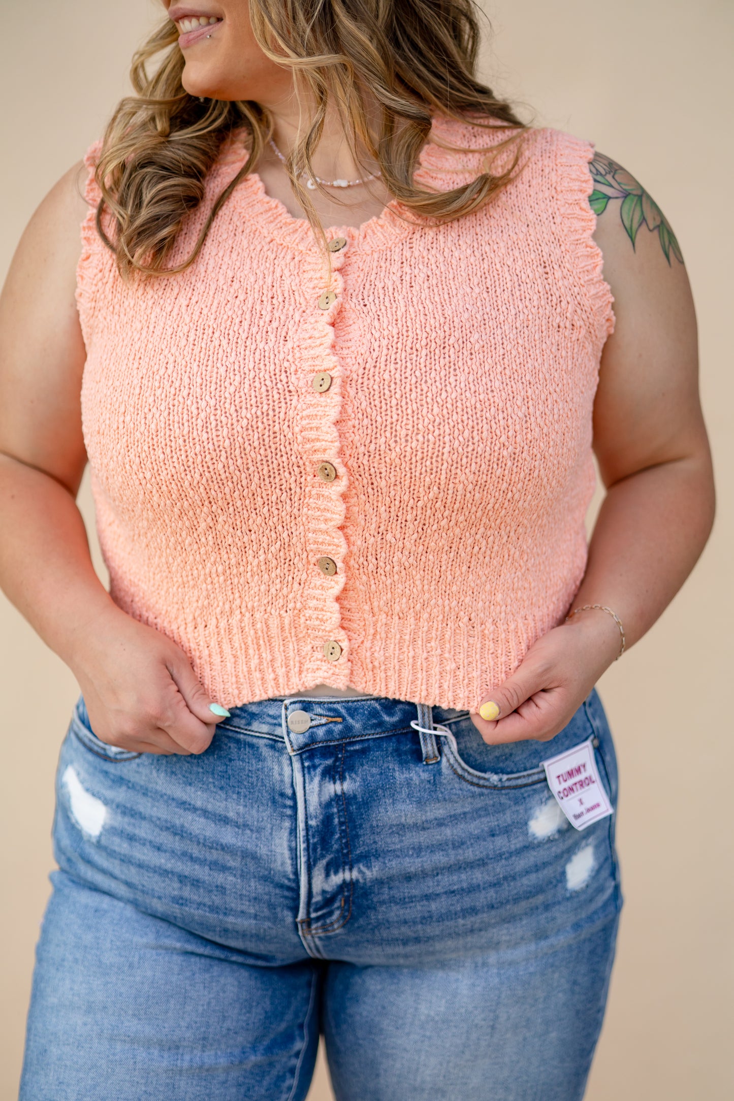 Scalloped Edge Button Vest Top