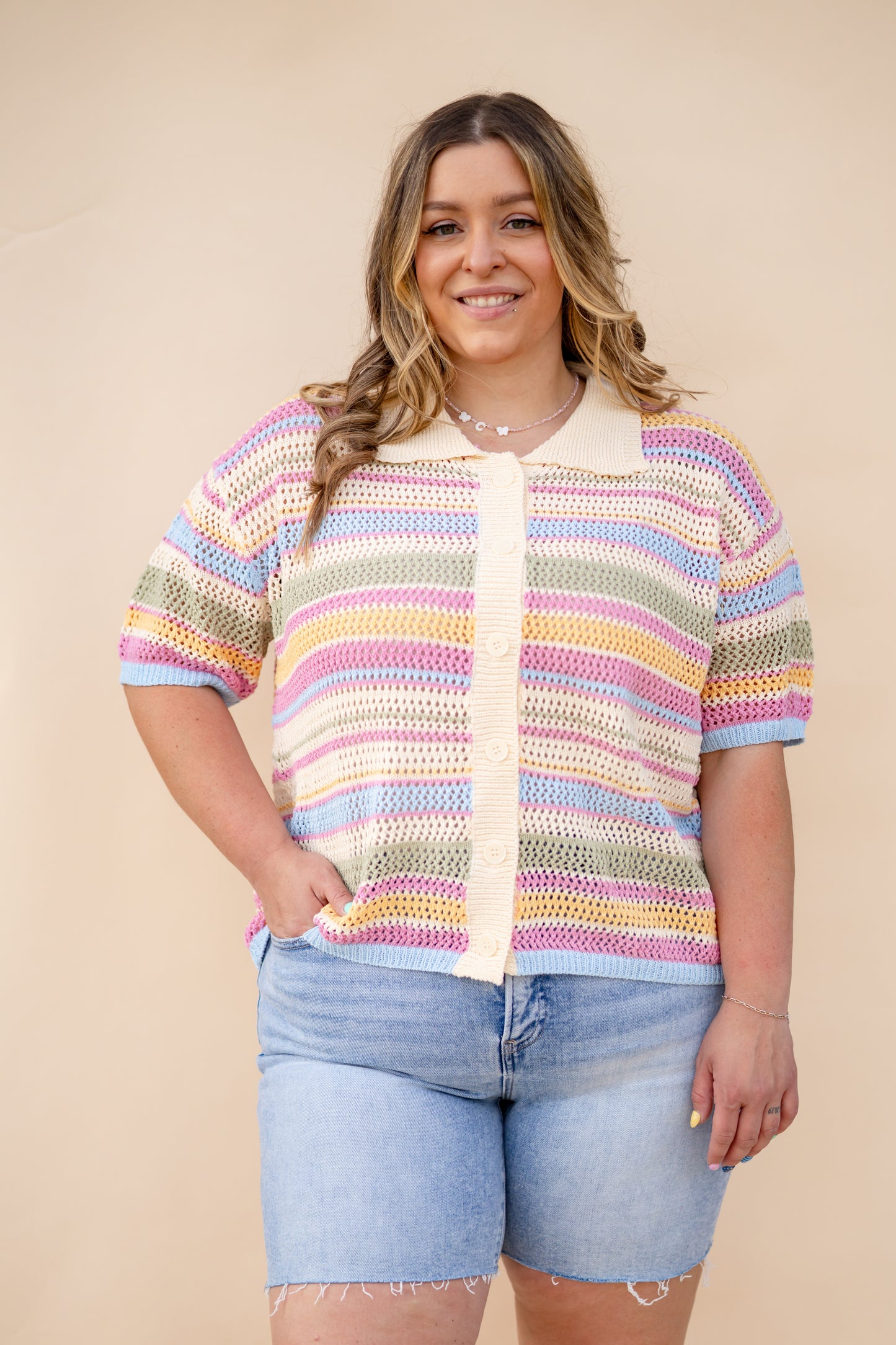 Multicolor Striped Button Knit Top