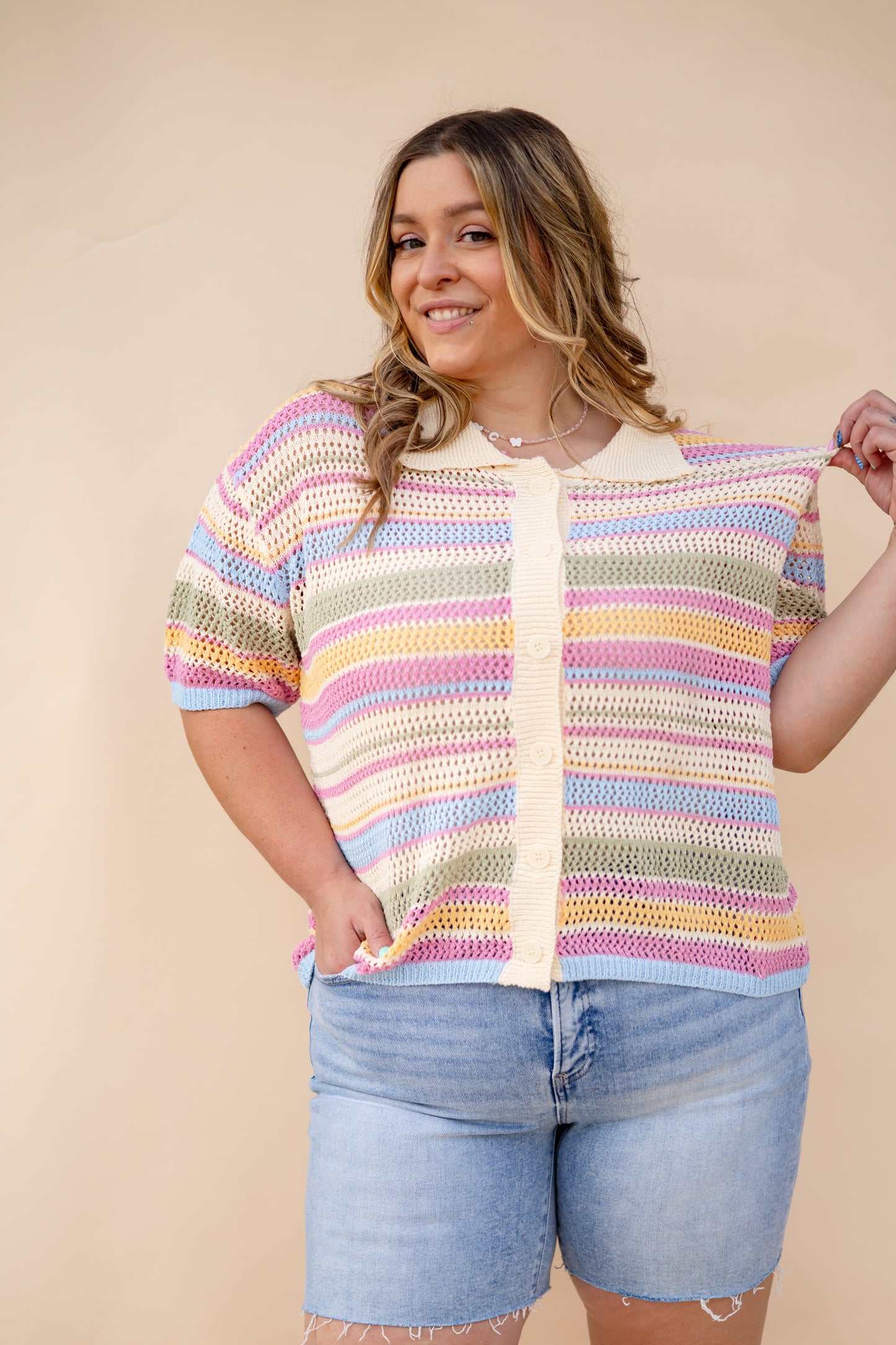 Multicolor Striped Button Knit Top