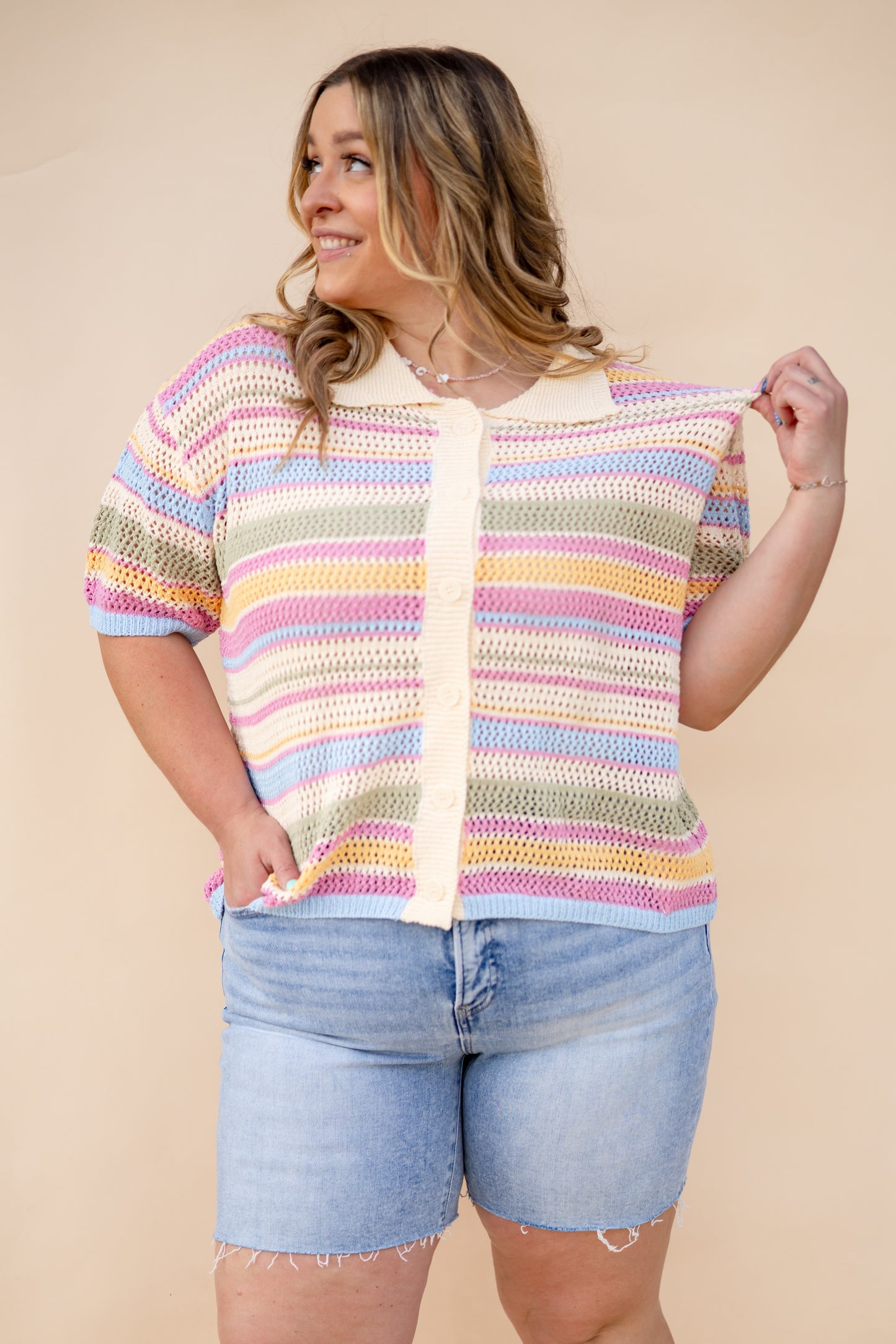 Multicolor Striped Button Knit Top