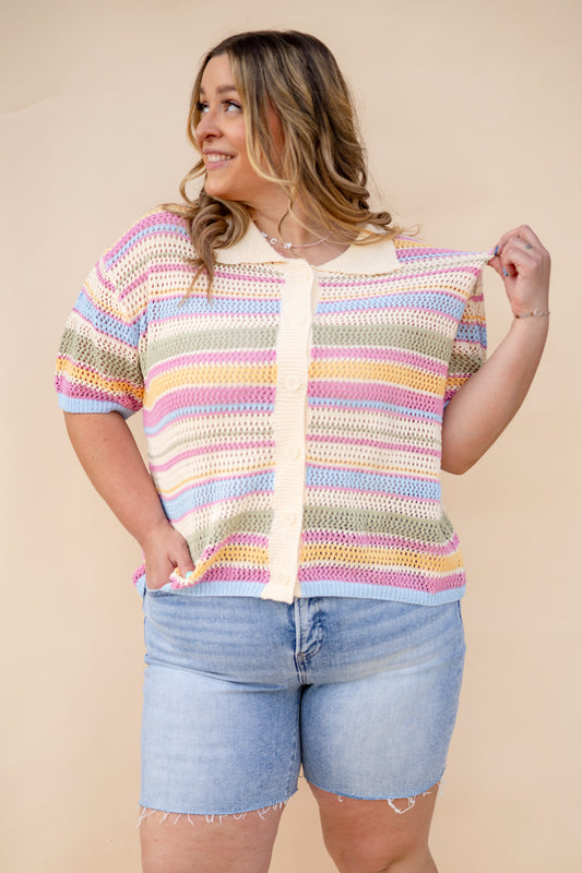 Multicolor Striped Button Knit Top