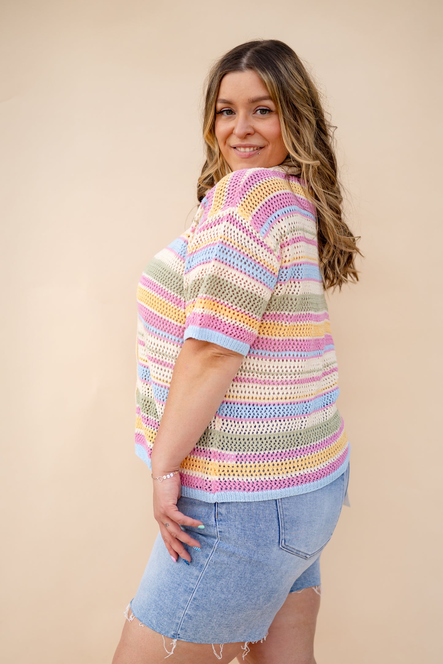 Multicolor Striped Button Knit Top