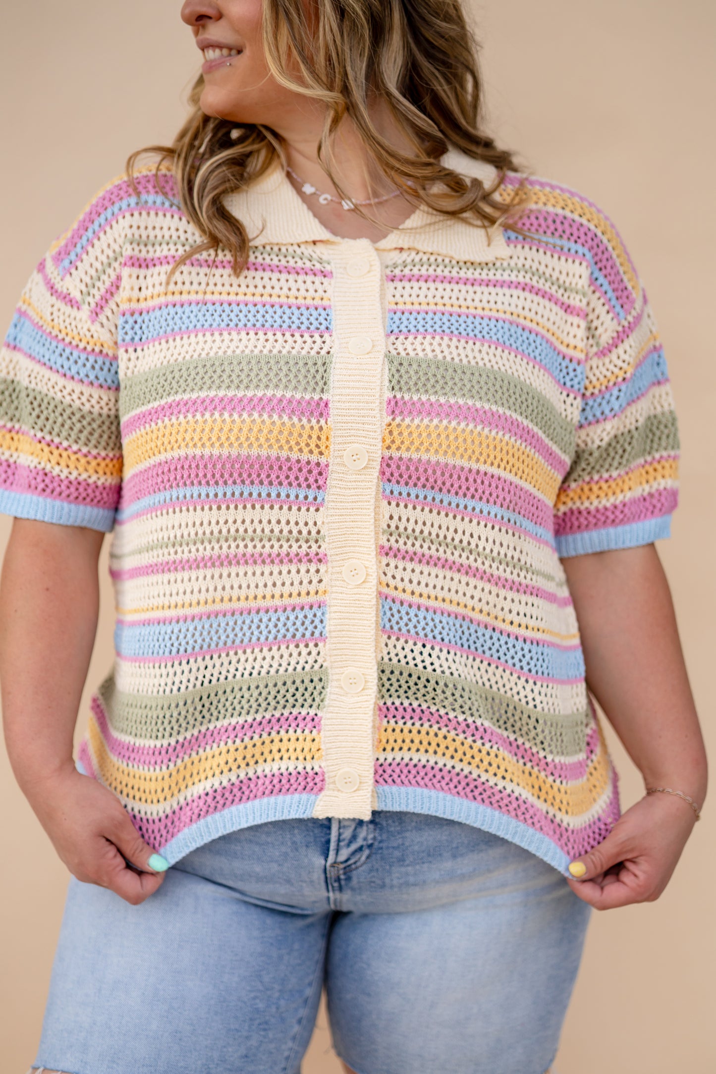 Multicolor Striped Button Knit Top