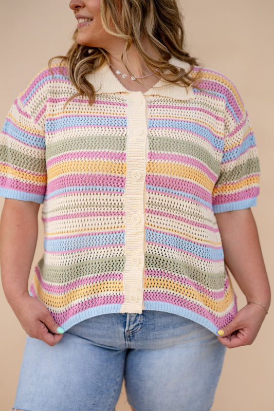 Multicolor Striped Button Knit Top