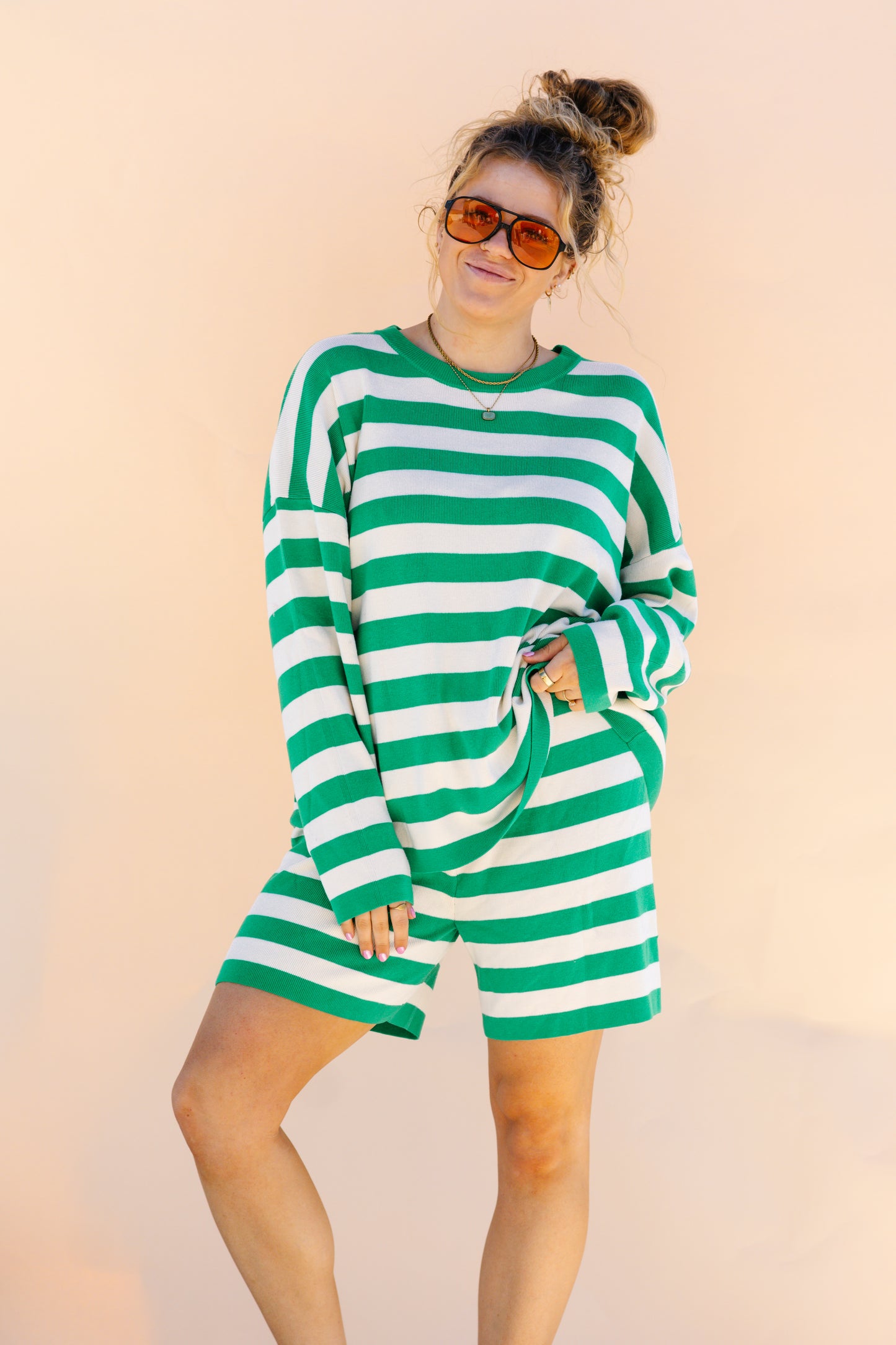 Green Striped Short Set