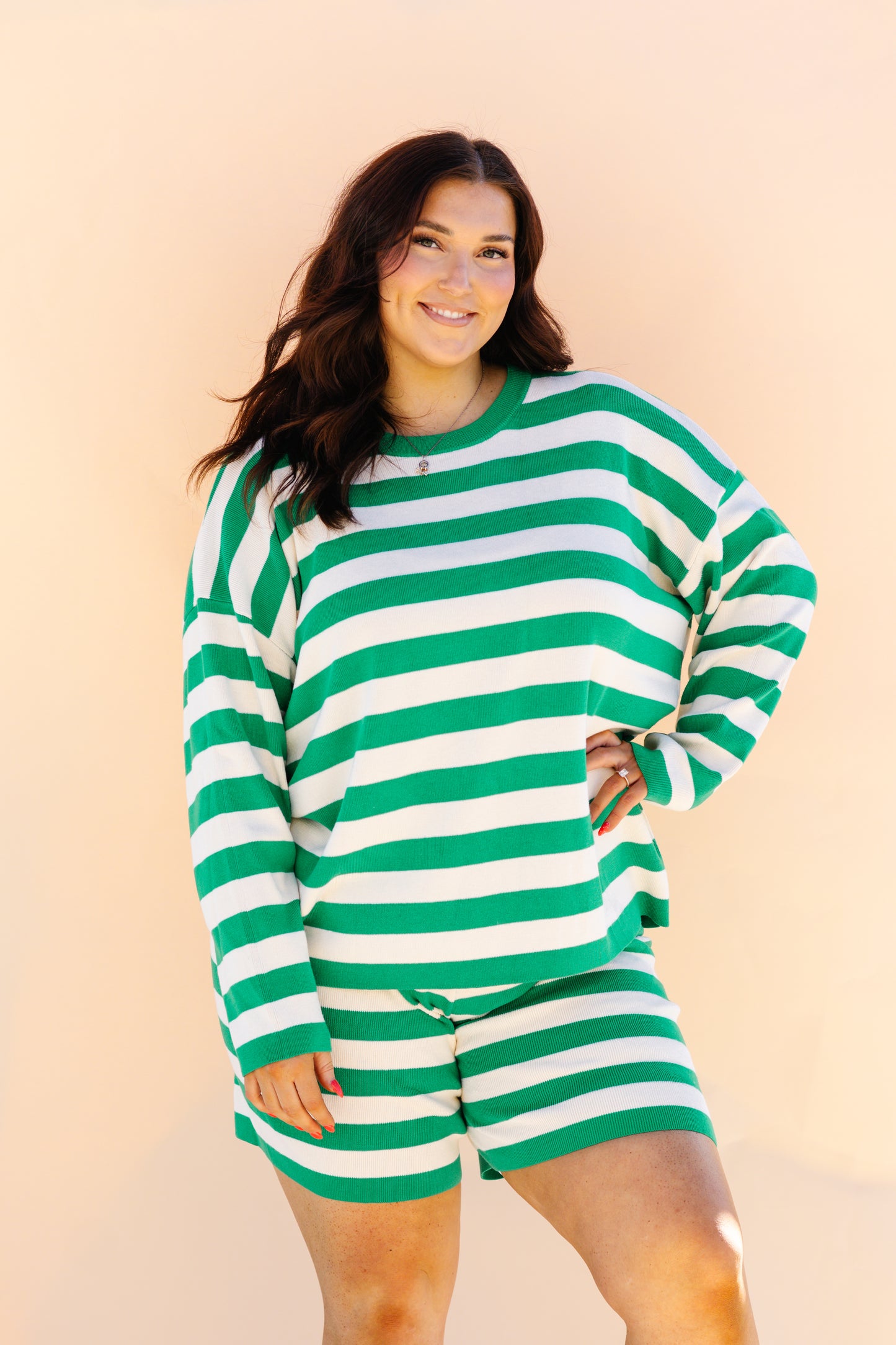 Green Striped Short Set