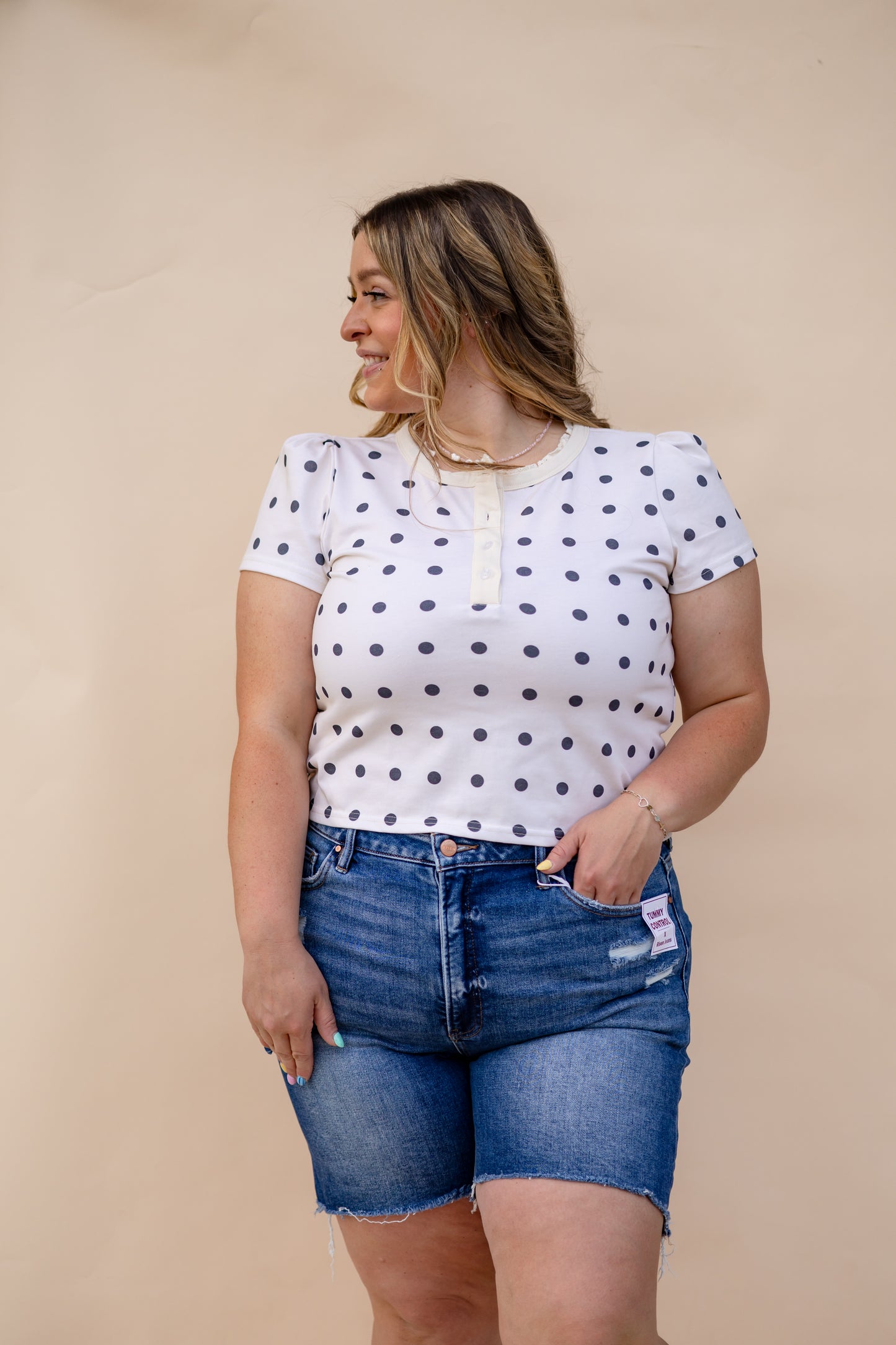Ruffle Trim Black And White Polka Dot Top