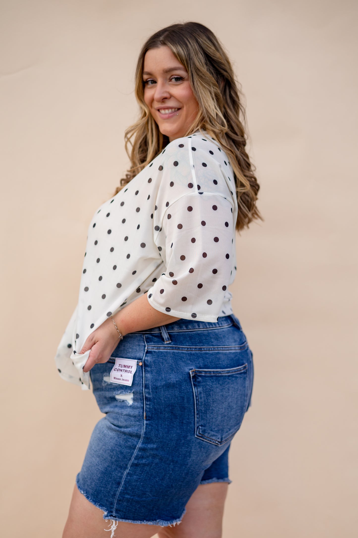 Short Sleeve Mesh Polka Dot Top