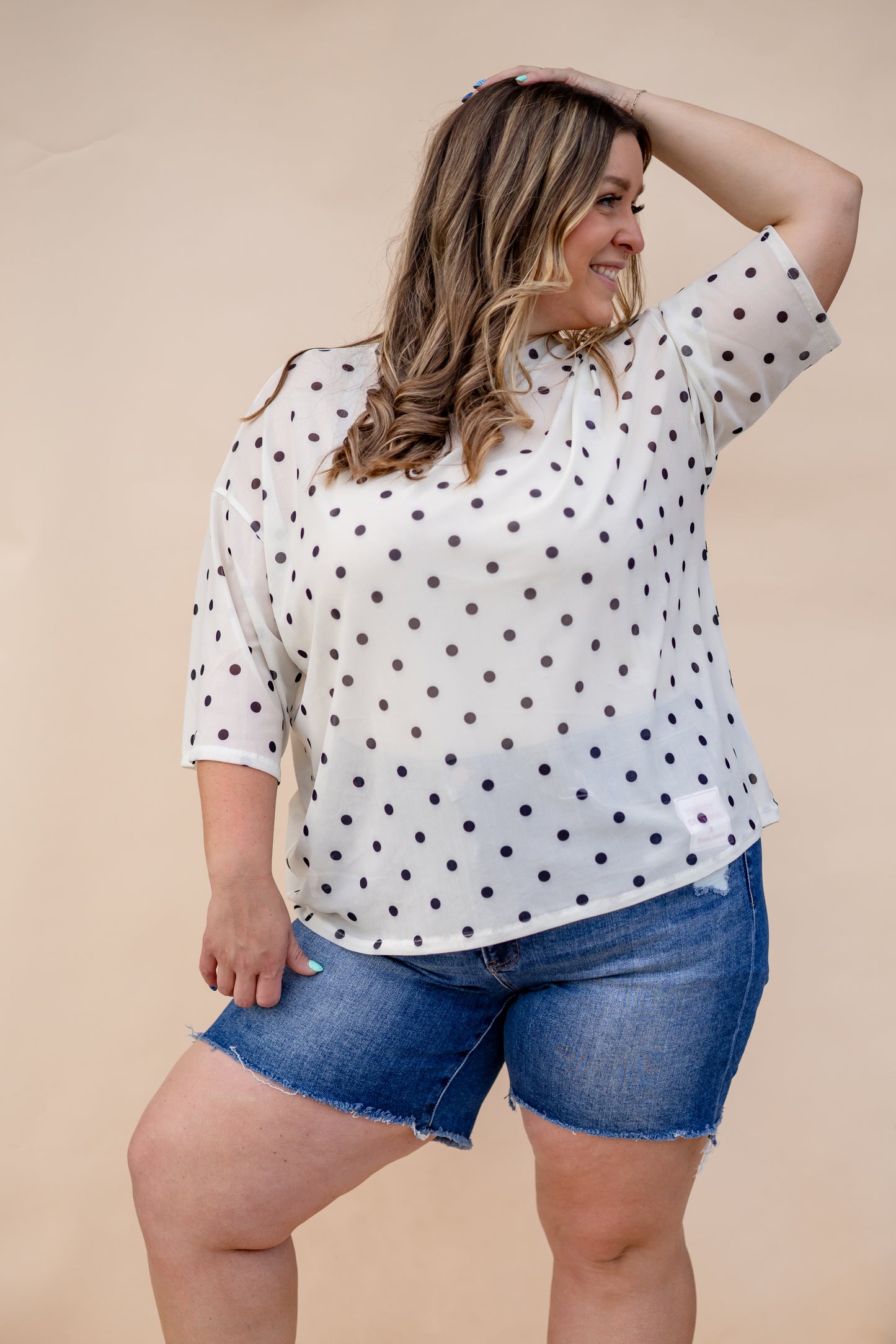 Short Sleeve Mesh Polka Dot Top