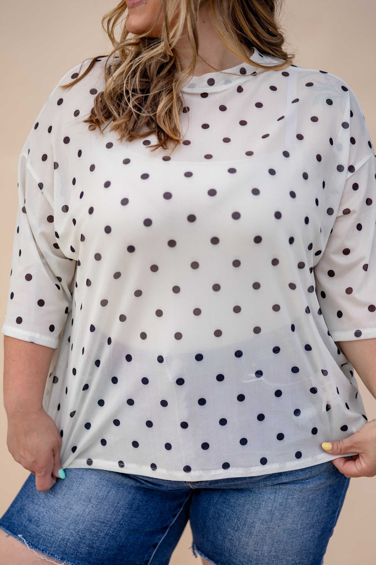 Short Sleeve Mesh Polka Dot Top