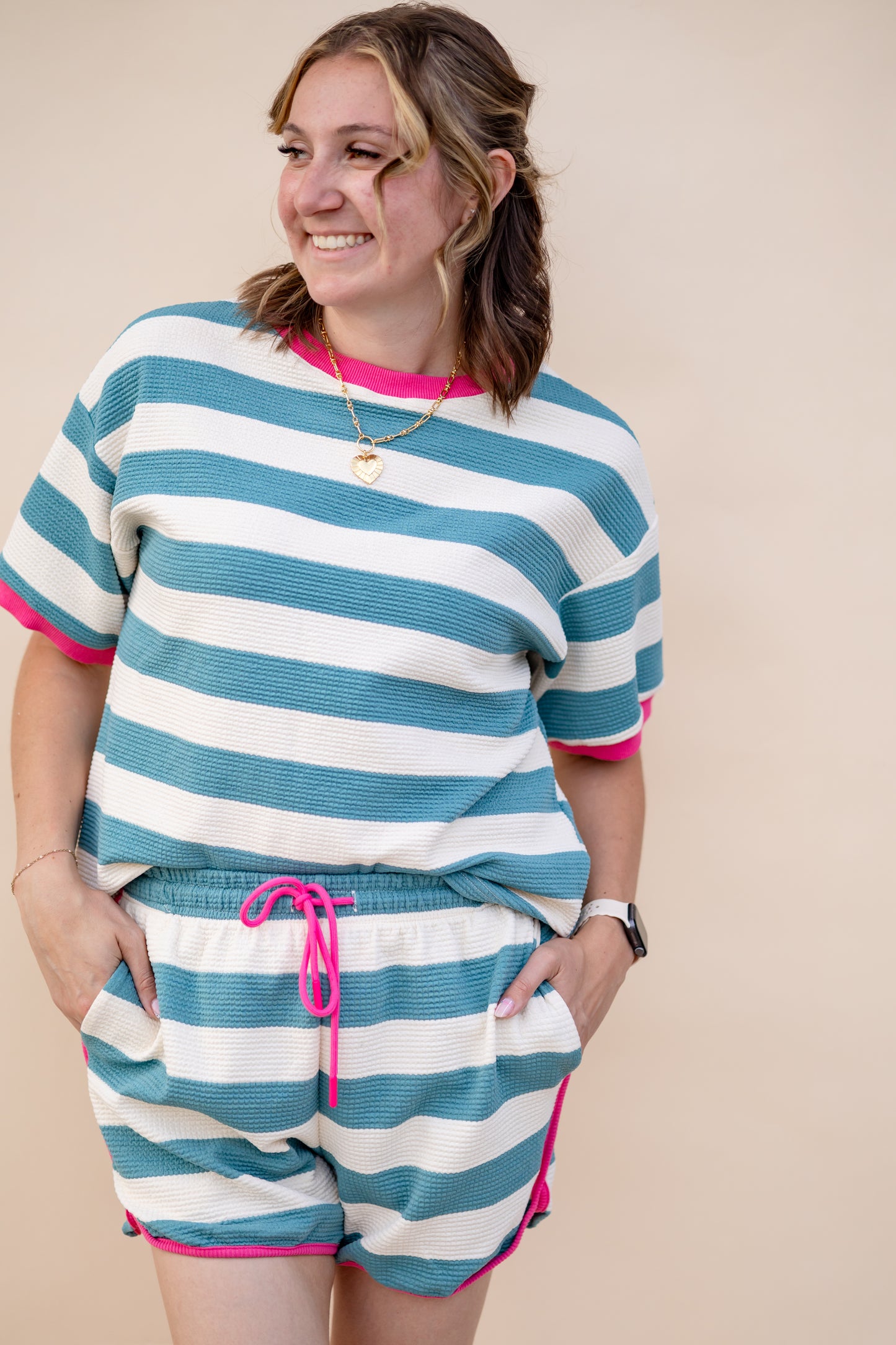 Jade And Hot Pink Waffle Knit Set