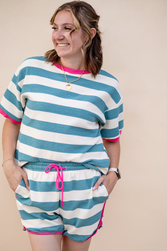 Jade And Hot Pink Waffle Knit Set