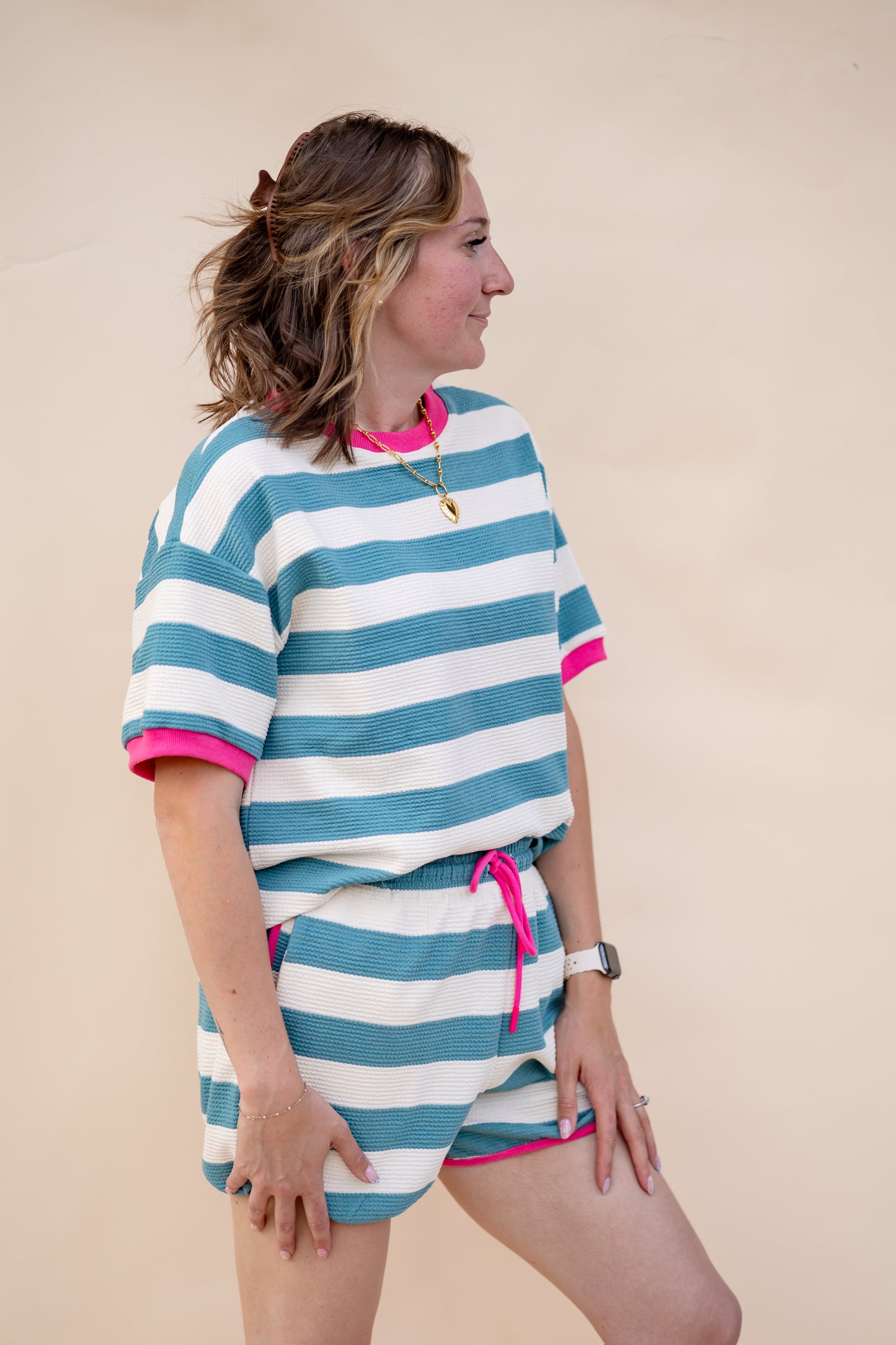 Jade And Hot Pink Waffle Knit Set