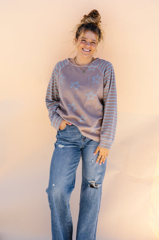 Brown And Blue Striped Star Top