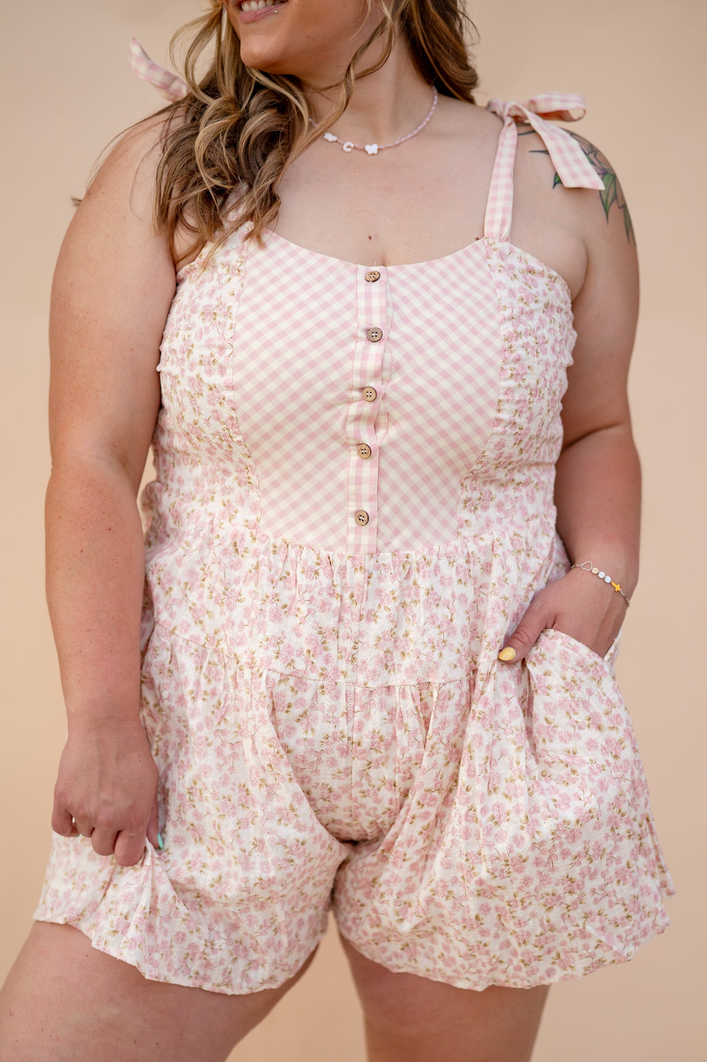 Floral Gingham Romper