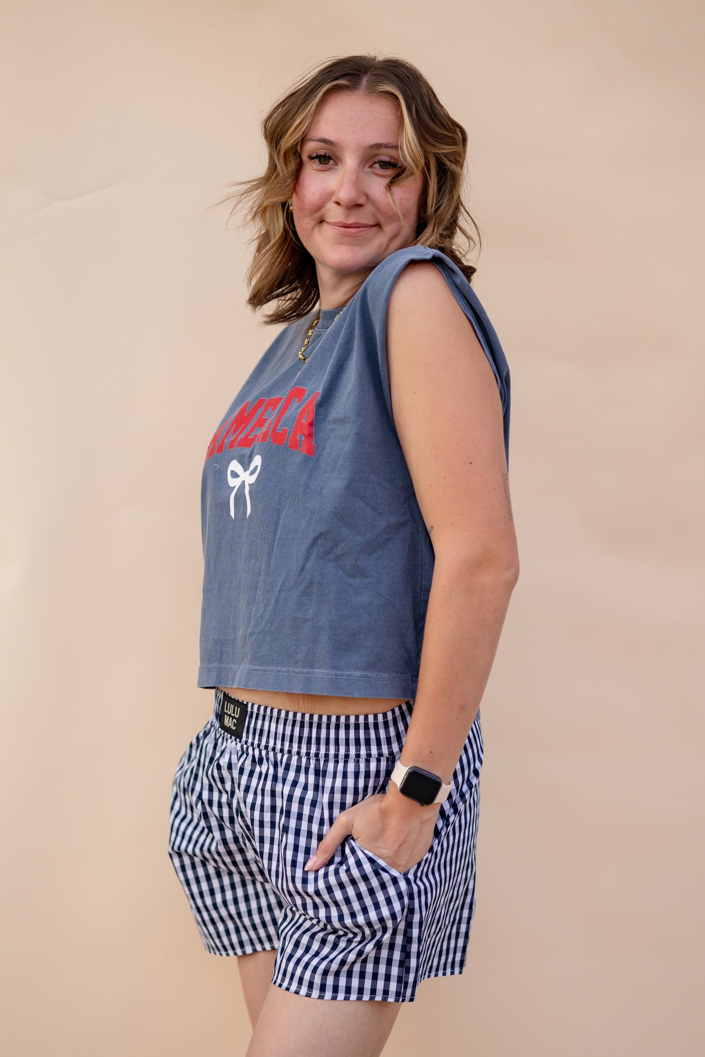 LULUMAC Navy Gingham Shorts
