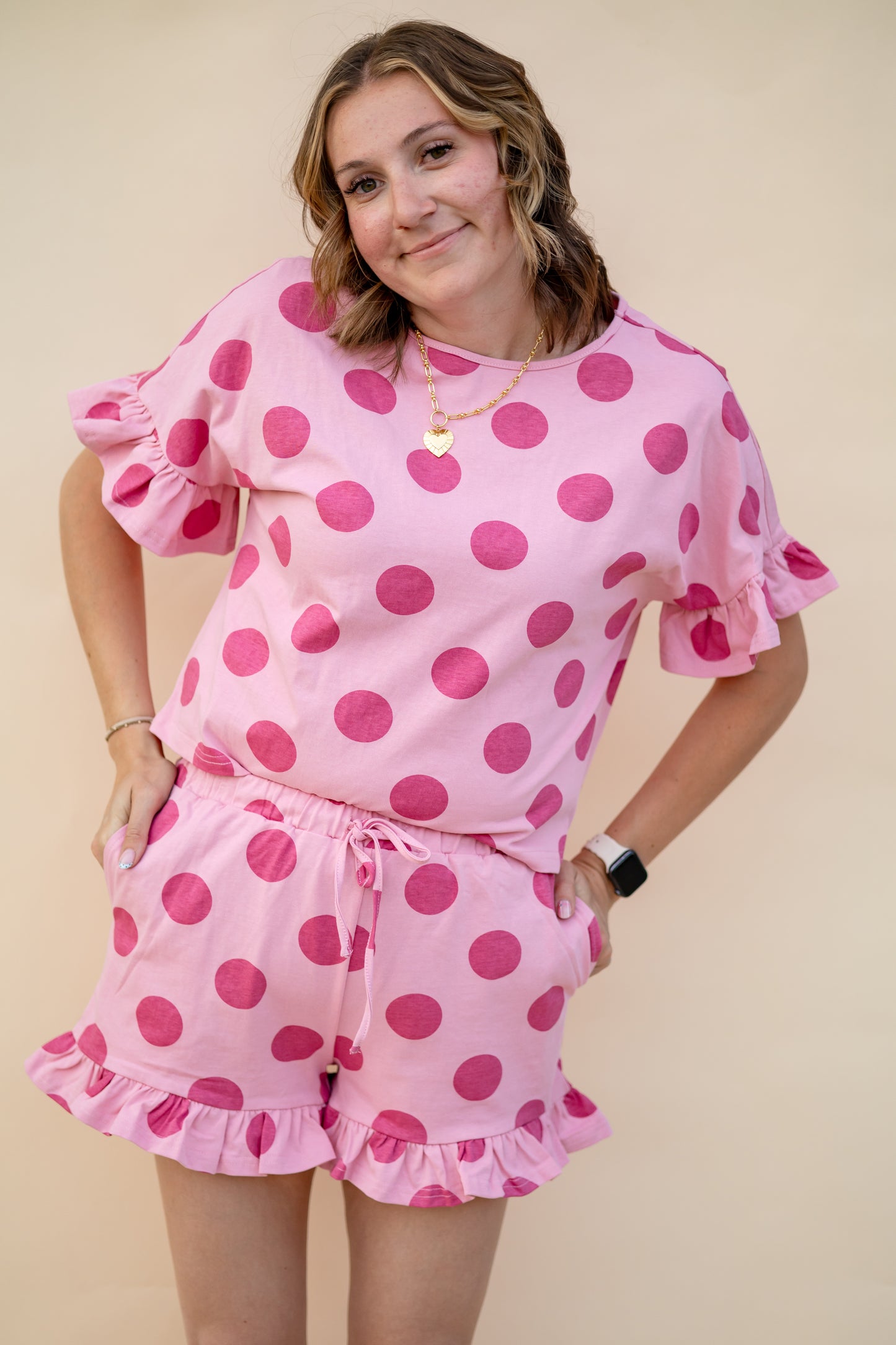 Pink Polka Dot Ruffle Set