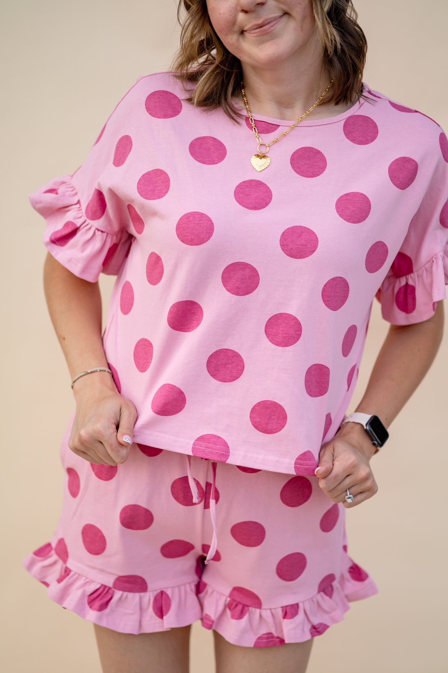 Pink Polka Dot Ruffle Set