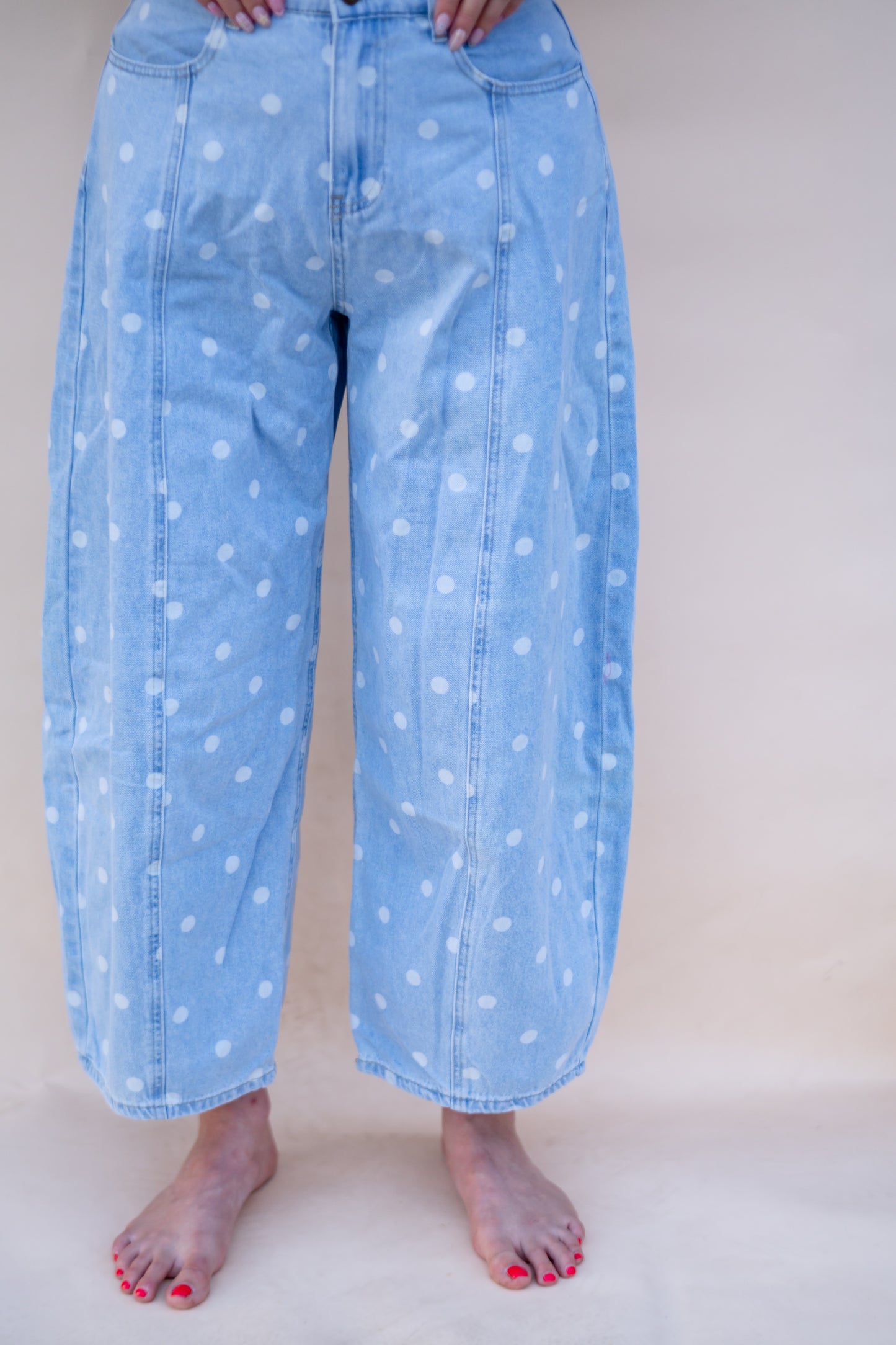 Light Wash Polka Dot Barrel Jeans