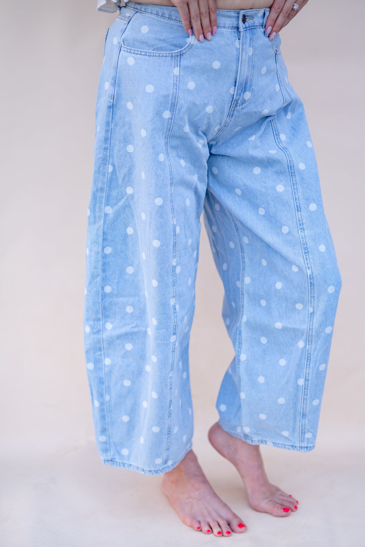 Light Wash Polka Dot Barrel Jeans