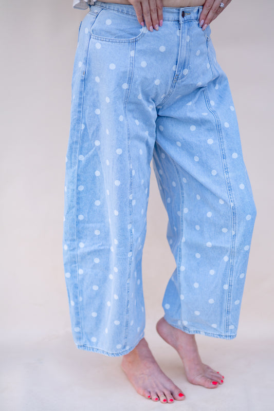 Light Wash Polka Dot Barrel Jeans