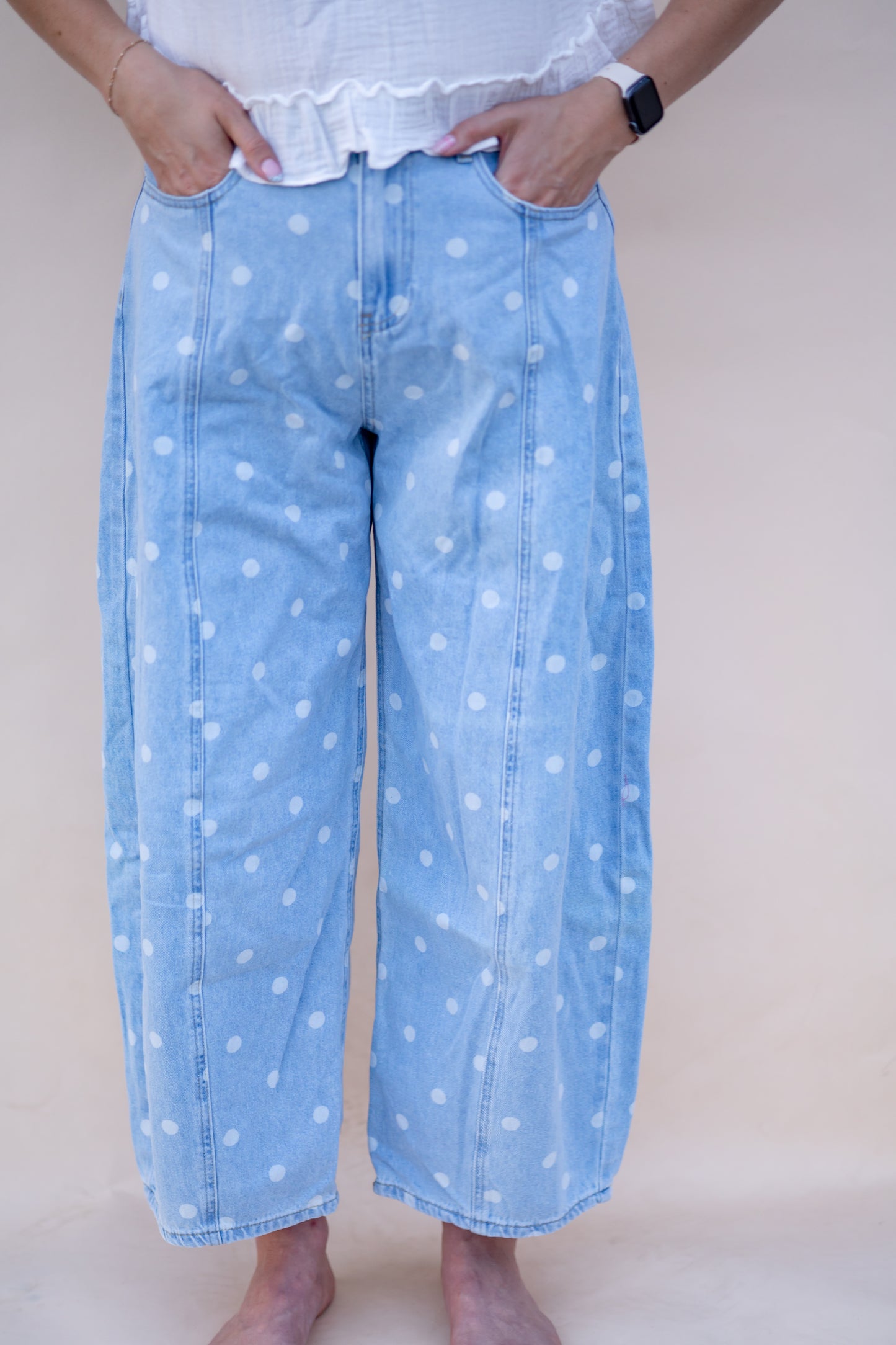 Light Wash Polka Dot Barrel Jeans