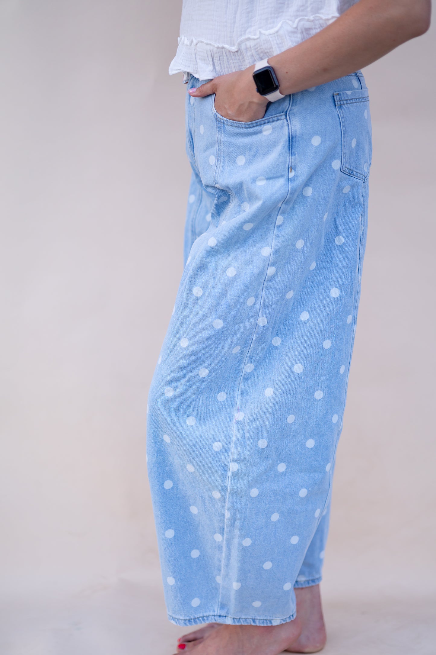 Light Wash Polka Dot Barrel Jeans