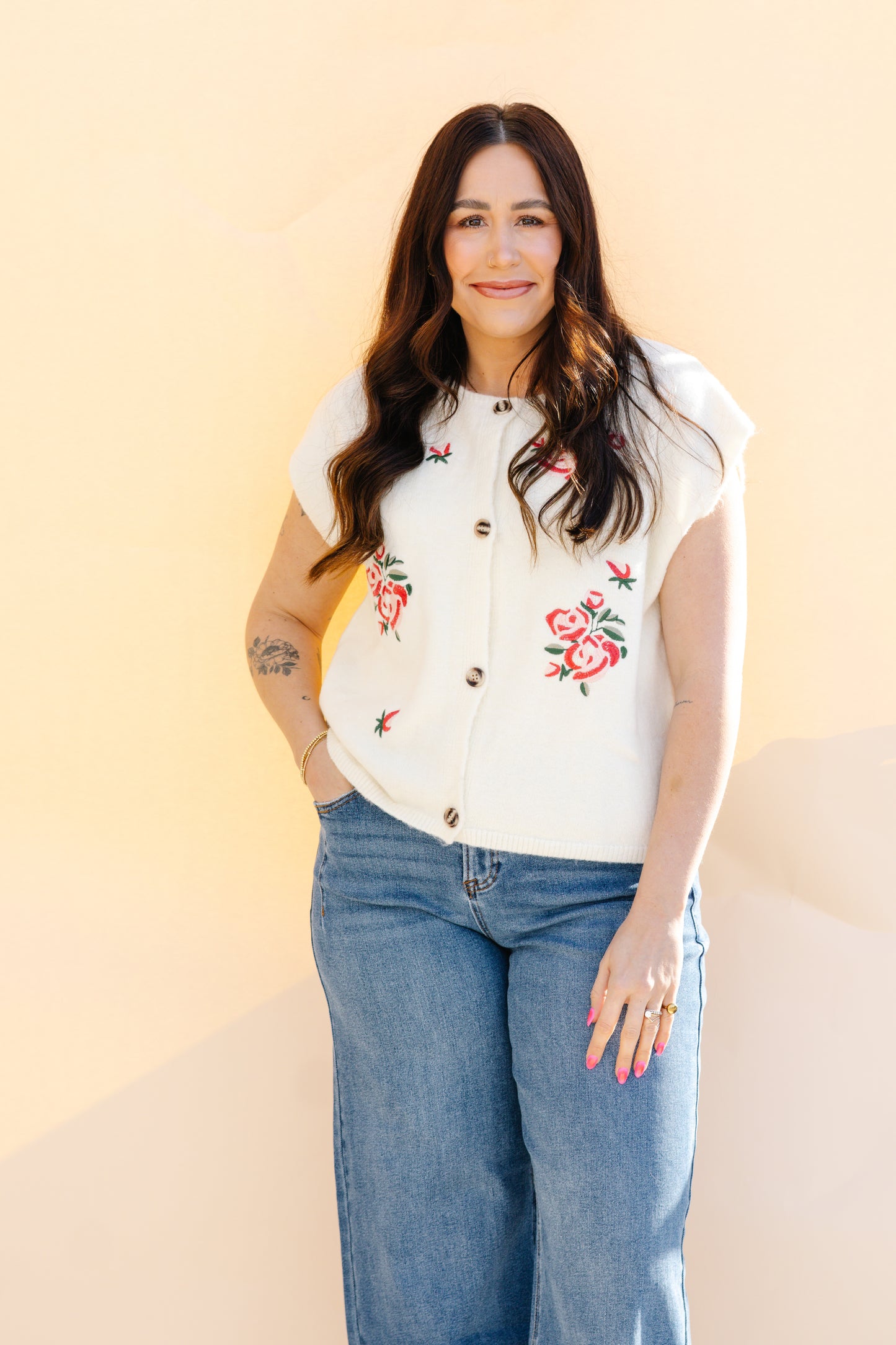 Floral Embroidered Sweater Vest