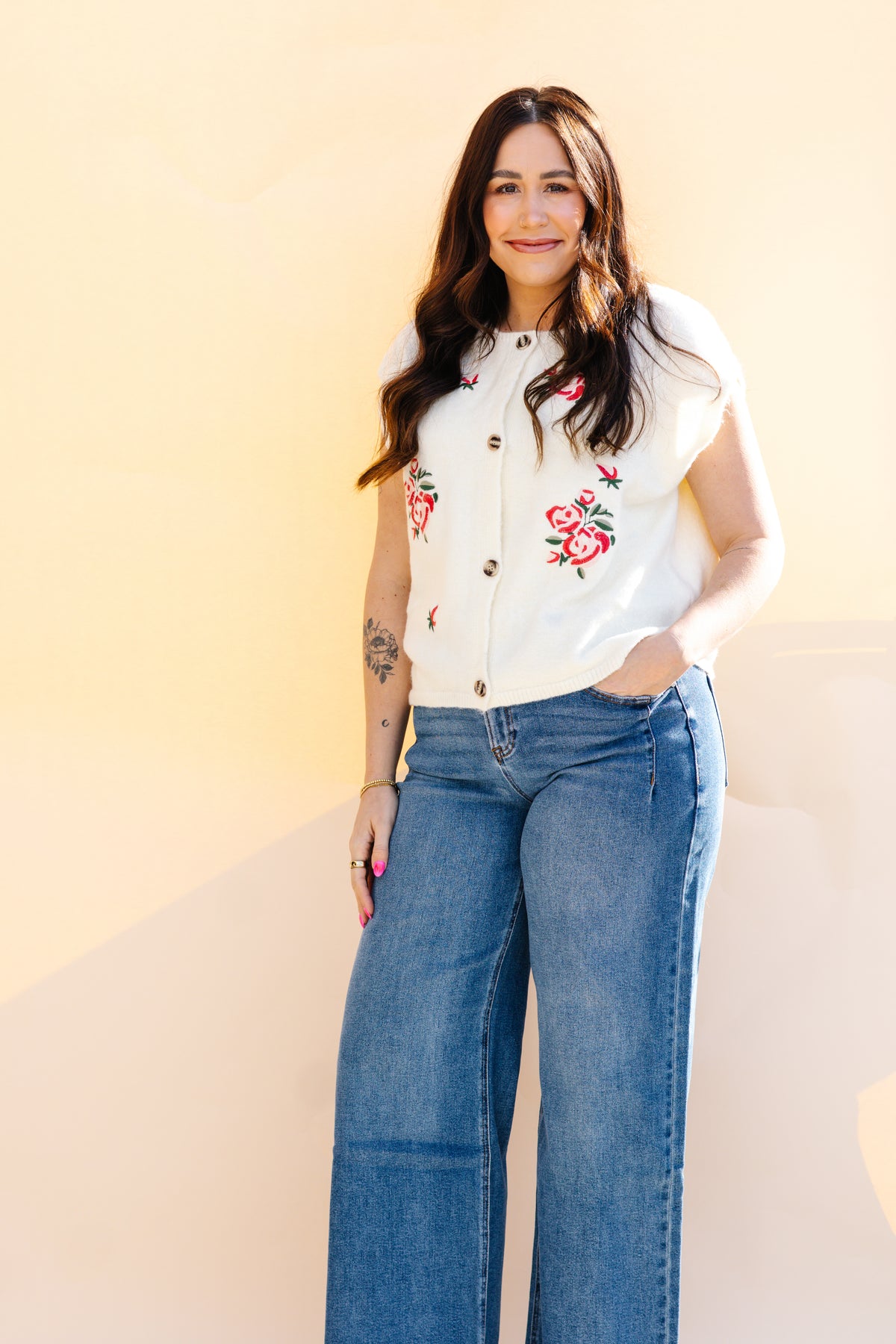 Floral Embroidered Sweater Vest