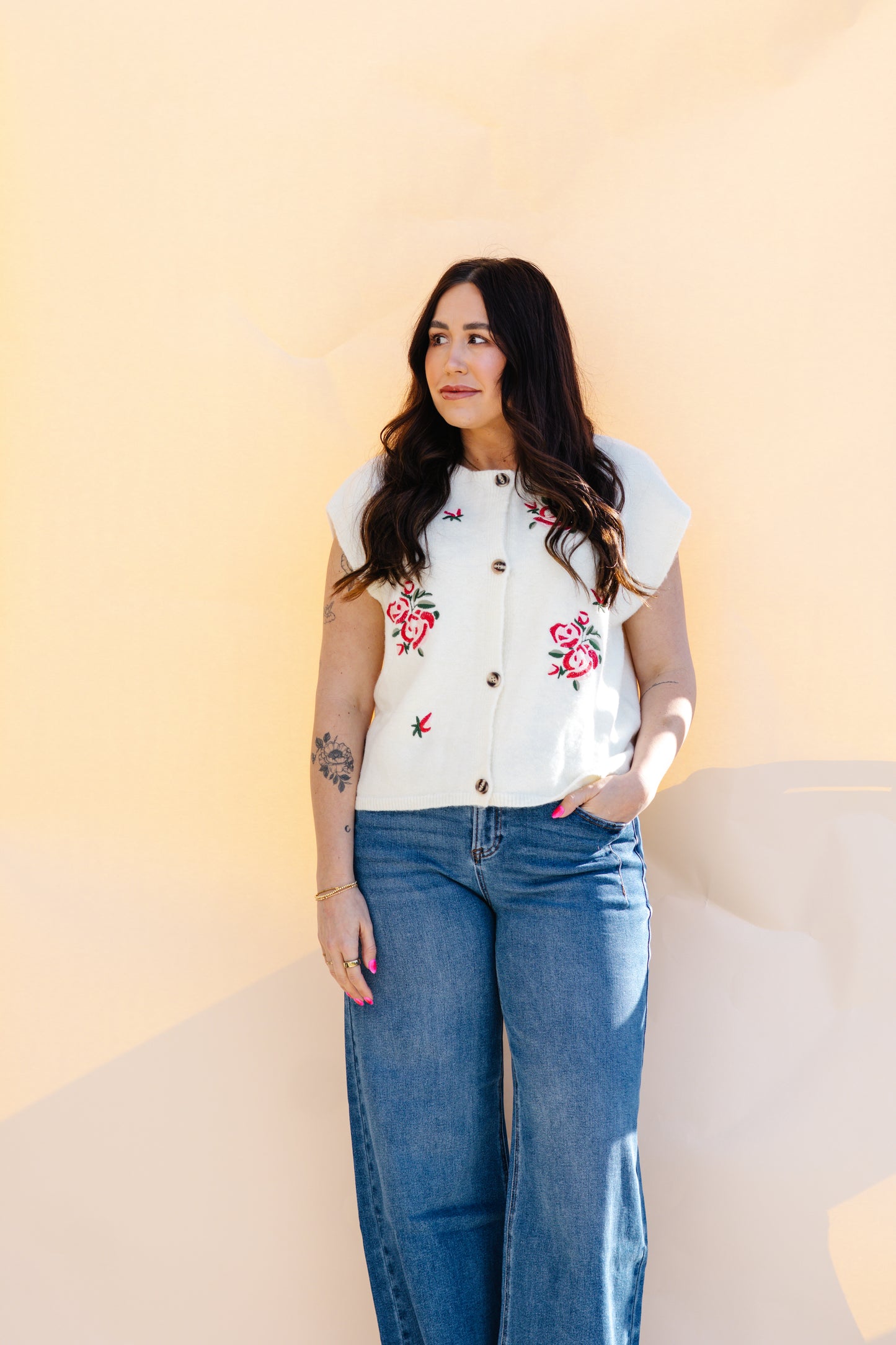 Floral Embroidered Sweater Vest