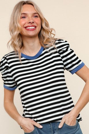Black And White Striped Shirt With Blue