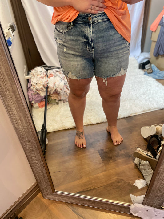Judy Blue Medium Wash Distressed Shorts